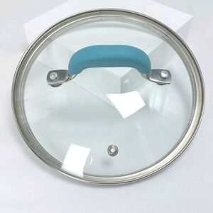 Pot Lid Tempered Glass  Stainless Teal Blue Silicone Handle 6.75" Inside Rim